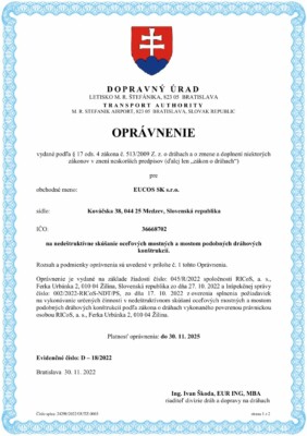 Oprávnenie Dopravný úrad – NDT dráhové konštrukcie
